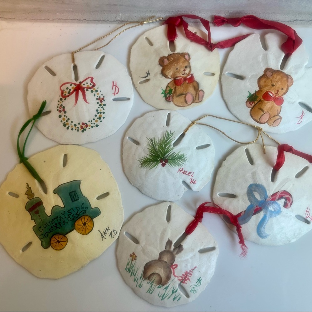 Vintage Sand Dollar Christmas Ornaments Hand-Painted Set of 12 Coastal Decor